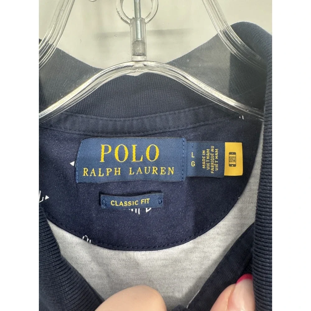 Polo Ralph Lauren Polo Shirt Large Navy All Over Print AOP Graphic Short Sleeve